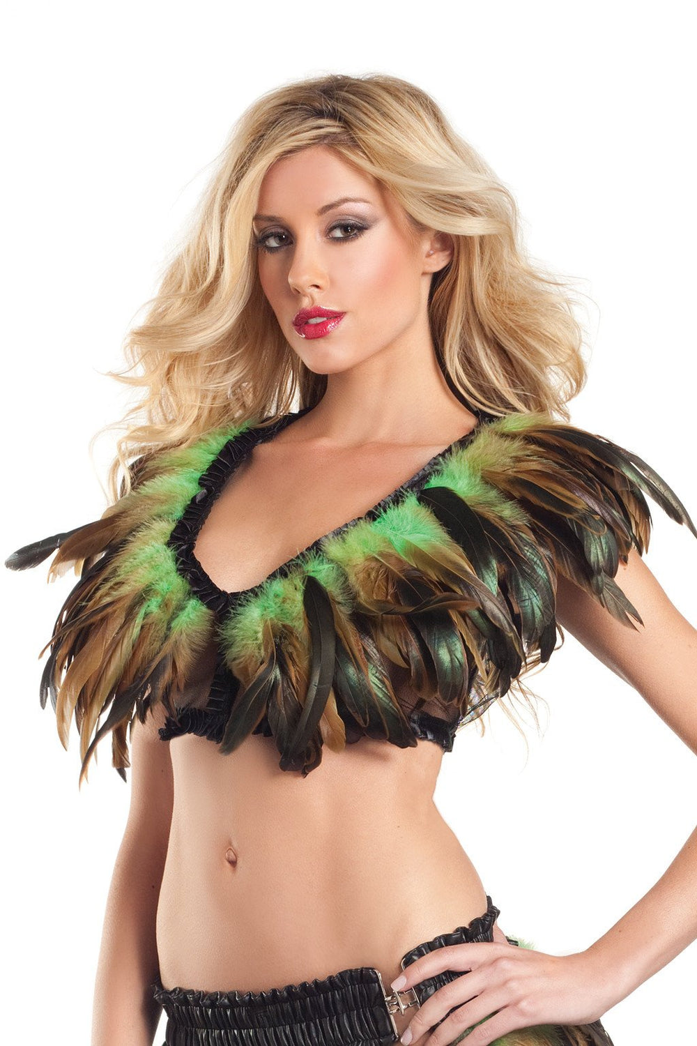 BW1001G Turkey Exotic Feathers Top - Green
